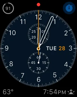 The Chronograph face on an Apple Watch