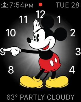 The Mickey face on an Apple Watch