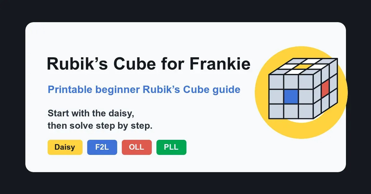 Rubik’s Cube for Frankie guide with a white daisy around the yellow cube center