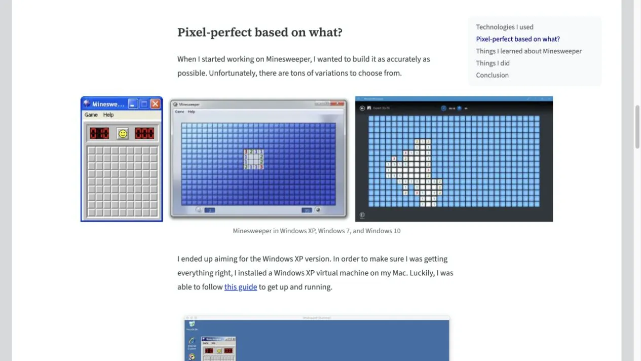 Three Minesweeper screenshots displayed side by side with one caption