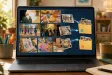 Laptop gallery showing worksheets, snacks, playground time, a field trip, art, and cooking moving into local folders