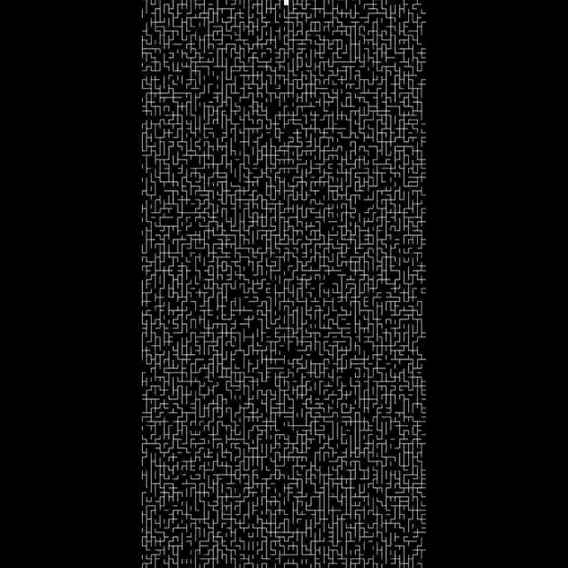 A bolt of lightning starts from the top and finds its way through a maze until it reaches the bottom, and then draws its path back to the beginning.