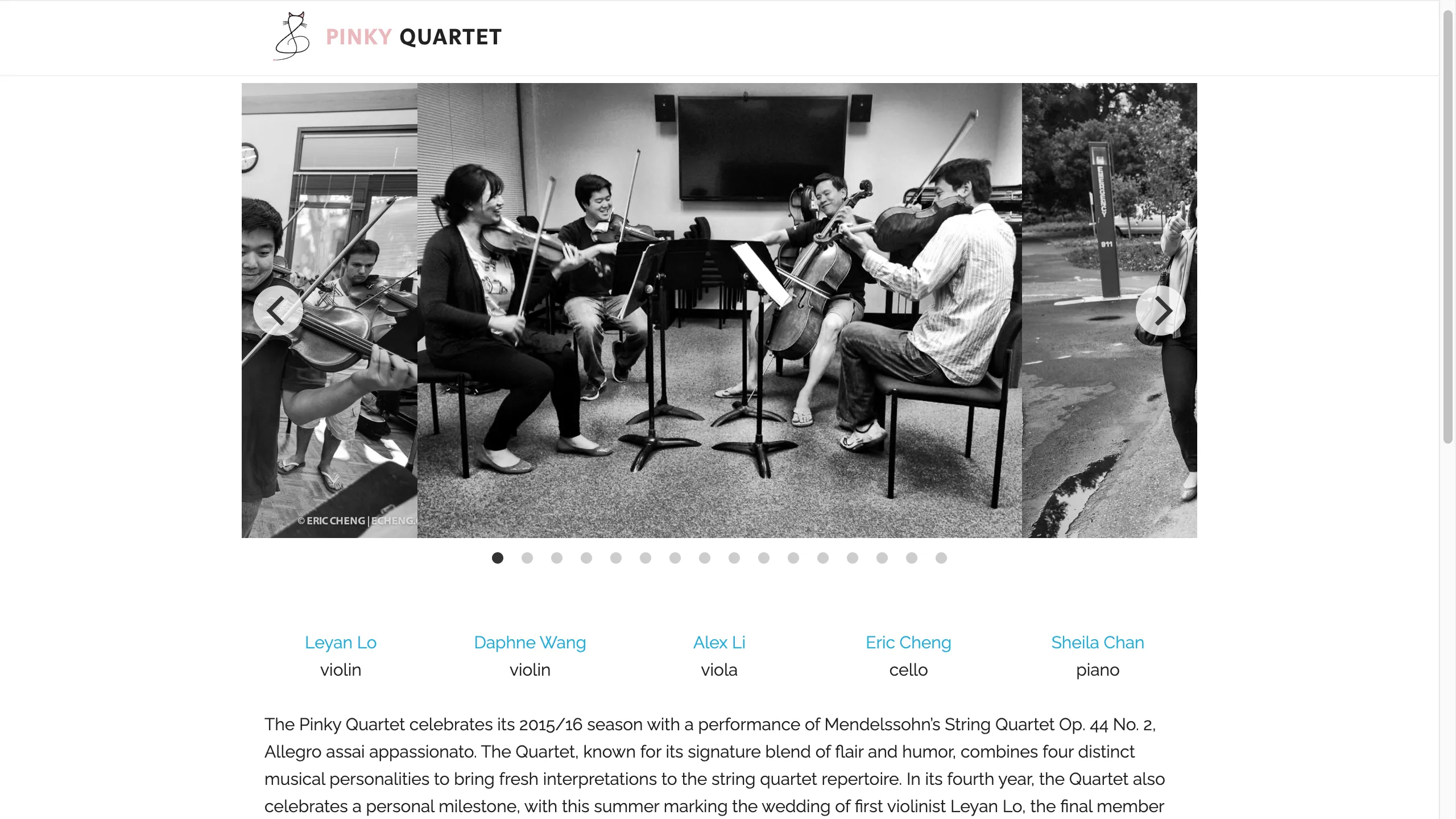 Screenshot of Pinky Quartet homepage