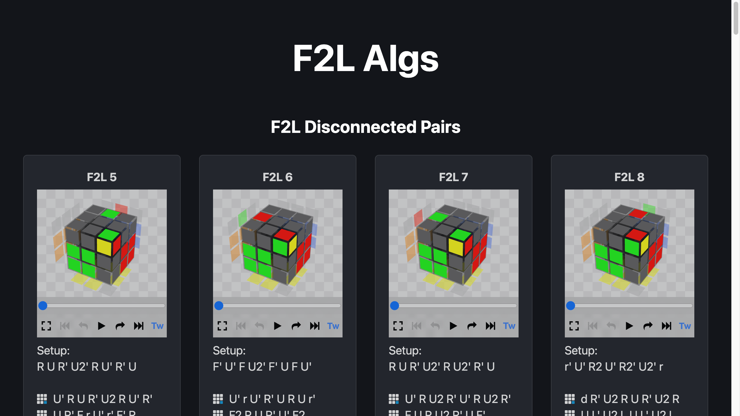 Screenshot of the F2L Algs page